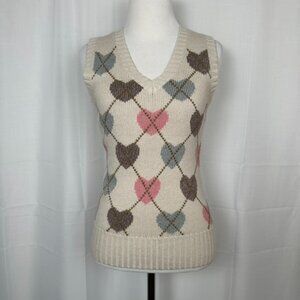 Vintage Y2K Charlotte Russe Argyle Sweater Vest Womens S Brown Preppy Academia